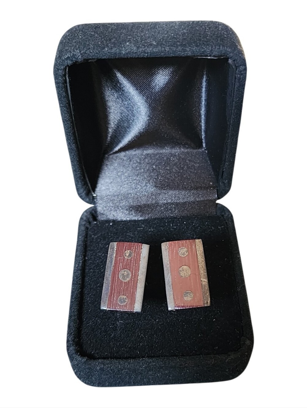 Mid Century Modern Sterling Rosewood Cufflinks Mexico Taxco Signed